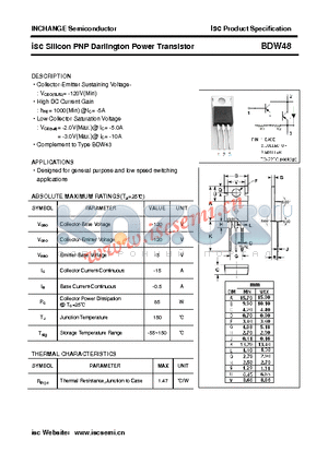 BDW48 datasheet - isc Silicon PNP Darlington Power Transistor