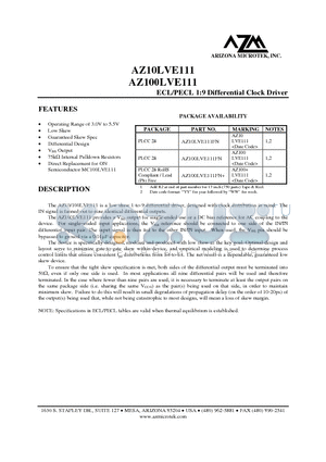 AZ100LVE111FN+ datasheet - ECL/PECL 1:9 Differential Clock Driver