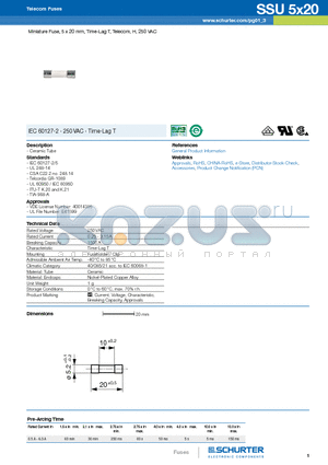 2020.0001 datasheet - Miniature Fuse, 5 x 20 mm, Time-Lag T, Telecom, H, 250 VAC