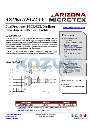 AZ100LVEL16VRL datasheet - Dual Frequency PECL/ECL Oscillator Gain Stage & Buffer with Enable