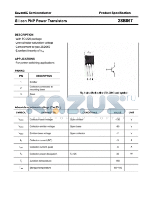 2SB867 datasheet - Silicon PNP Power Transistors