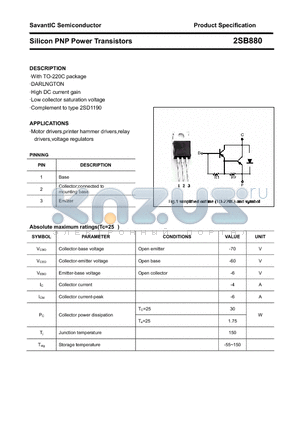 2SB880 datasheet - Silicon PNP Power Transistors
