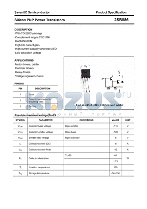 2SB886 datasheet - Silicon PNP Power Transistors