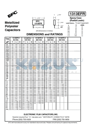 1313EFR-3 datasheet - Metallized Polyester Capacitors