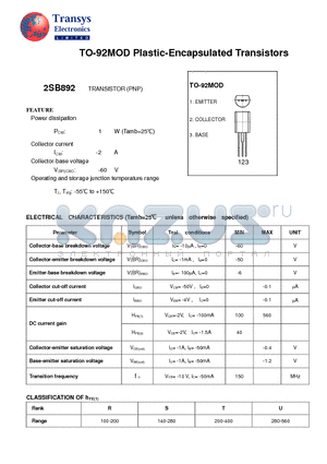 2SB892 datasheet - Plastic-Encapsulated Transistors