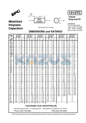 1313TC datasheet - Metallized Polyester Capacitors