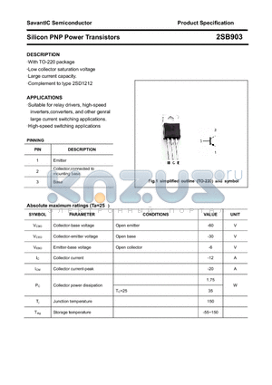2SB903 datasheet - Silicon PNP Power Transistors