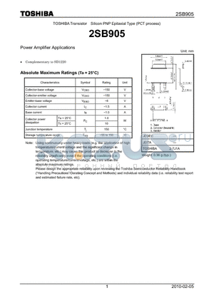 2SB905_10 datasheet - Power Amplifier Applications