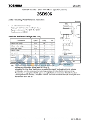 2SB906_10 datasheet - Audio Frequency Power Amplifier Application