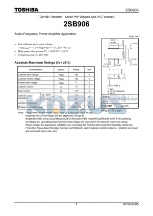 2SB906 datasheet - Audio Frequency Power Amplifier Application