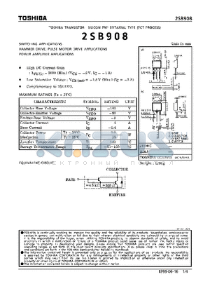 2SB908 datasheet - TRANSISTOR (SWITCHING, HAMMER DRIVE, PULSE MOTOR DRIVE, POWER AMPLIFIER APPLICATIONS)