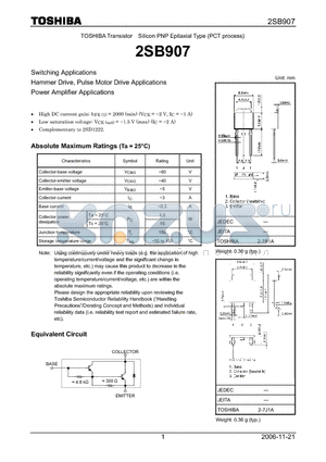 2SB907_07 datasheet - Switching Applications Hammer Drive, Pulse Motor Drive Applications Power Amplifier Applications