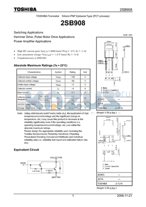 2SB908_07 datasheet - Switching Applications Hammer Drive, Pulse Motor Drive Applications Power Amplifier Applications