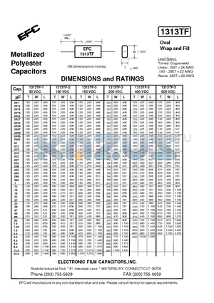 1313TF datasheet - Metallized Polyester Capacitors