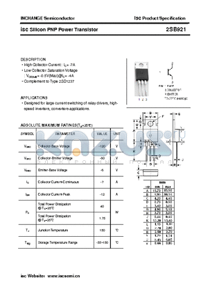 2SB921 datasheet - isc Silicon PNP Power Transistor
