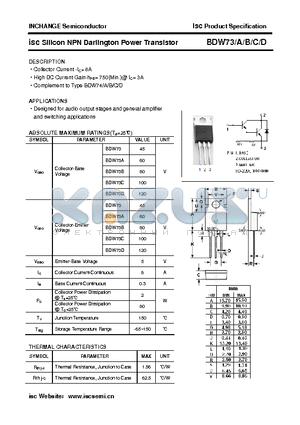 BDW73A datasheet - isc Silicon NPN Darlington Power Transistor