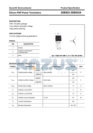 2SB925 datasheet - Silicon PNP Power Transistors