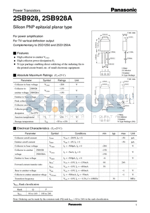 2SB928 datasheet - Silicon PNP epitaxial planar type(For power amplification)