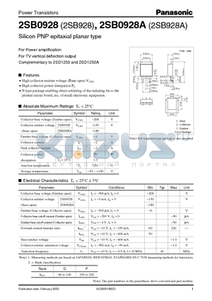2SB928 datasheet - For Power Amplification
