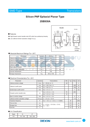 2SB930A datasheet - Silicon PNP Epitaxial Planar Type