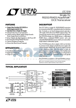 1318 datasheet - Single 5V RS232/RS422/AppleTalk DCE Transceiver