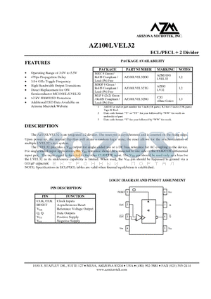 AZ100LVEL32 datasheet - ECL/PECL 2 Divider