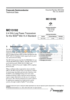 13192 datasheet - 2.4 GHz Low Power Transceiver for the IEEE^ 802.15.4 Standard