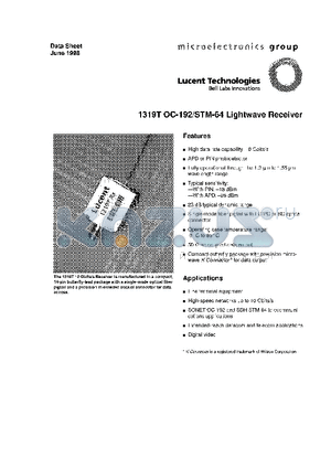 1319TA datasheet - 1319T OC-192/STM-64 Lighwave Receiver