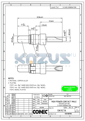 131C10019X datasheet - HIGH POWER CONTACT MALE