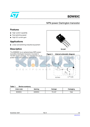 BDW83C datasheet - NPN power Darlington transistor