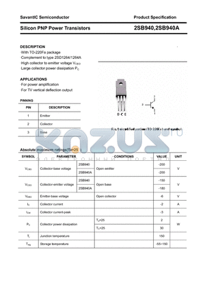 2SB940 datasheet - Silicon PNP Power Transistors