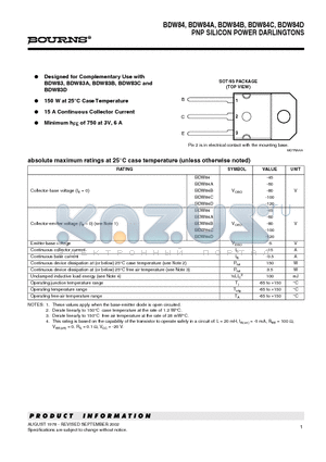 BDW84 datasheet - PNP SILICON POWER DARLINGTONS