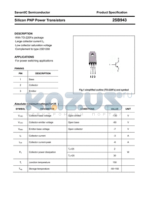 2SB943 datasheet - Silicon PNP Power Transistors