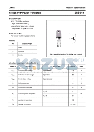 2SB943 datasheet - Silicon PNP Power Transistors