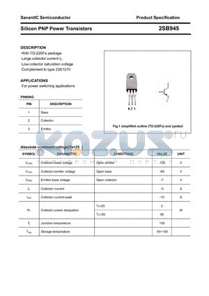 2SB945 datasheet - Silicon PNP Power Transistors
