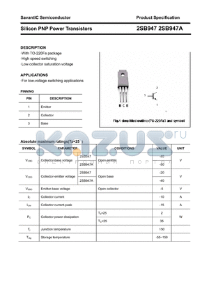 2SB947A datasheet - Silicon PNP Power Transistors
