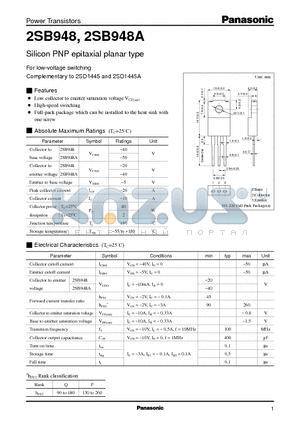 2SB948A datasheet - Silicon PNP epitaxial planar type