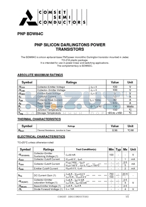 BDW84C datasheet - PNP SILICON DARLINGTONS POWER TRANSISTORS