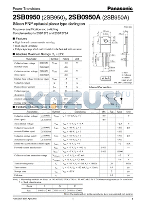 2SB950A datasheet - For Power Amplification And Switching