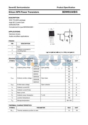 BDW93A datasheet - Silicon NPN Power Transistors