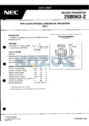 2SB963 datasheet - PNP SILICON EPITAXIAL DARLINGTON TRANSISTOR MP-3