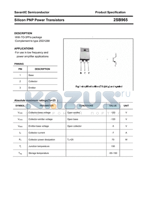 2SB965 datasheet - Silicon PNP Power Transistors