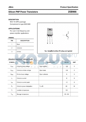 2SB966 datasheet - Silicon PNP Power Transistors