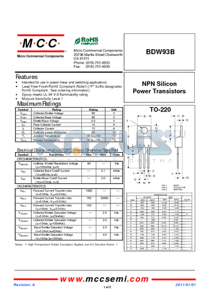 BDW93B datasheet - NPN Silicon Power Transistors