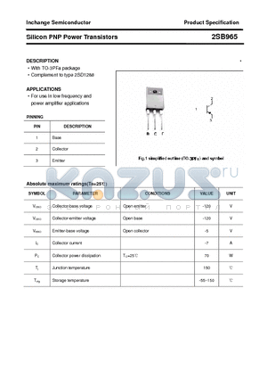 2SB965 datasheet - Silicon PNP Power Transistors