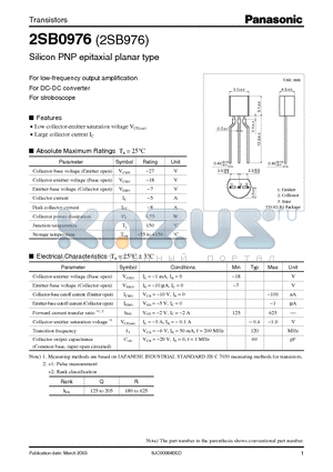2SB976 datasheet - For Low-Frequency Output Amplification