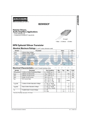 BDW93CF datasheet - Hammer Drivers, Audio Amplifiers Applications