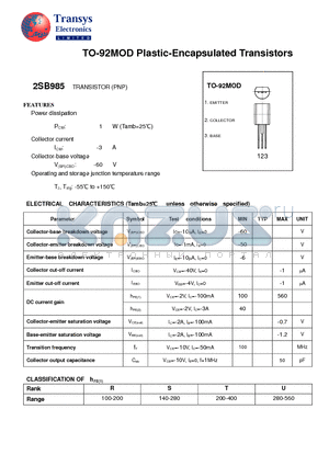 2SB985 datasheet - Plastic-Encapsulated Transistors