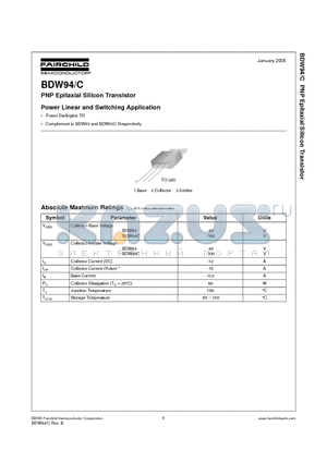 BDW94 datasheet - PNP Epitaxial Silicon Transistor
