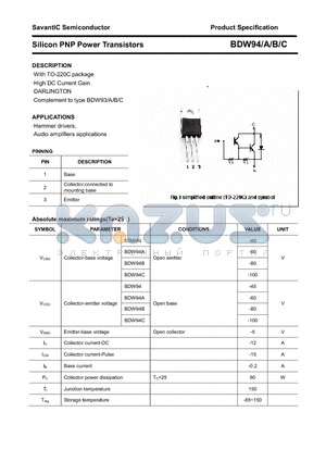 BDW94 datasheet - Silicon PNP Power Transistors